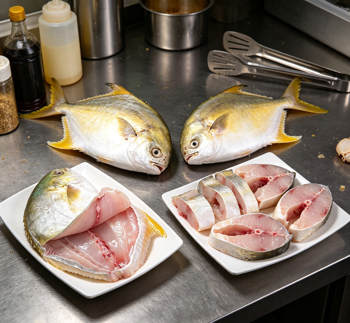 Golden pomfret with fresh silver and gold skin