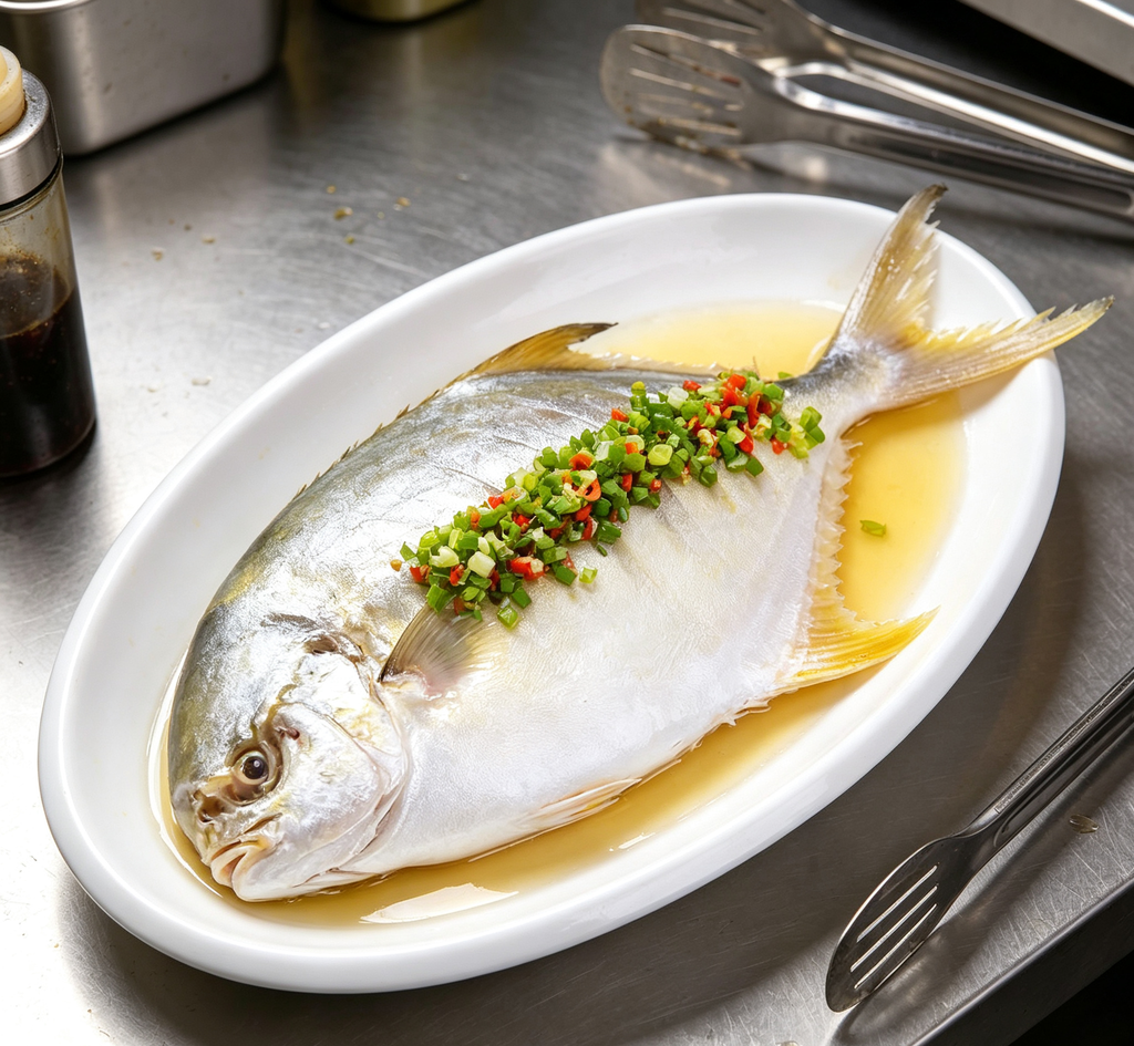 Golden pomfret prepared for cooking