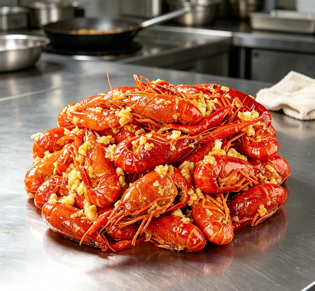 Garlic butter crawfish close detail