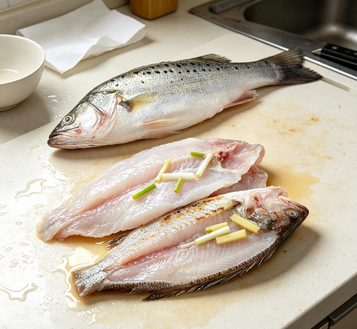 Sea bass fillet close detail