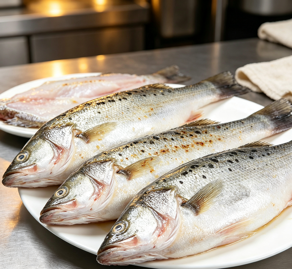 Sea bass prepared for cooking