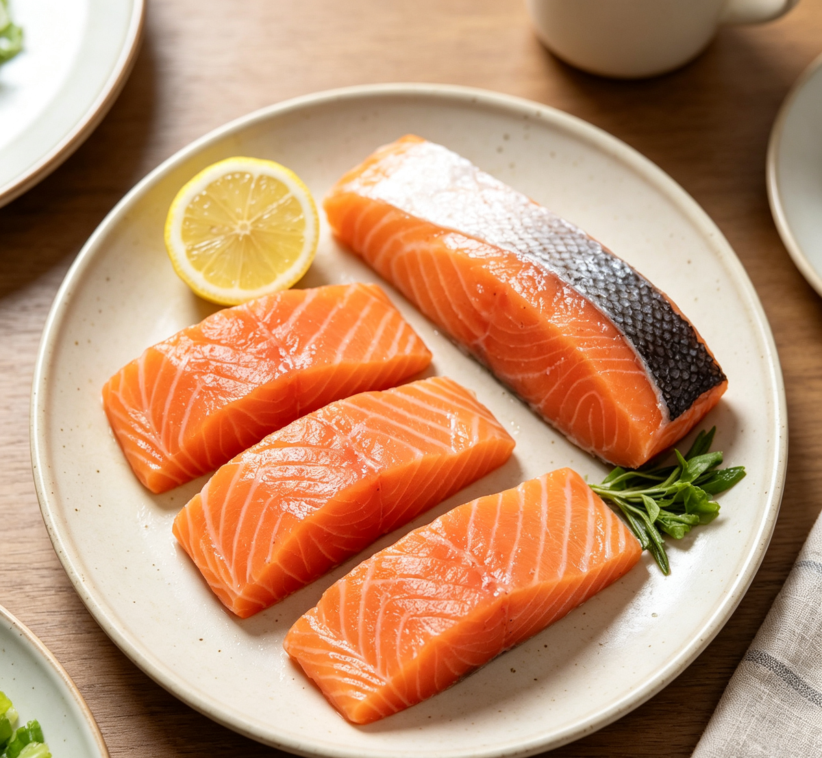 Salmon fillet colour and marbling close detail