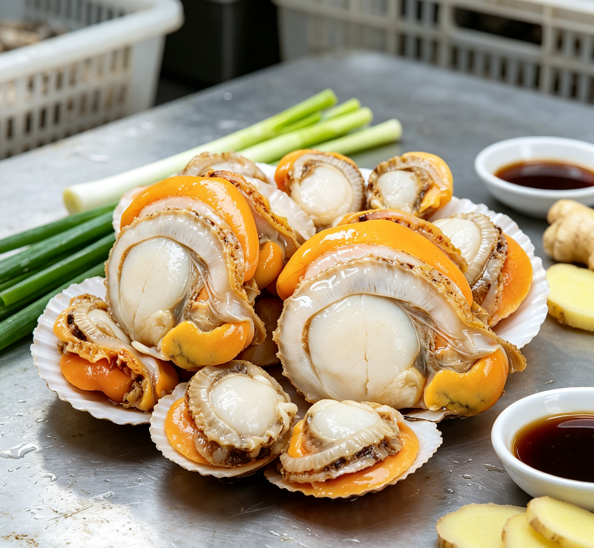 Prepared scallops ready to cook